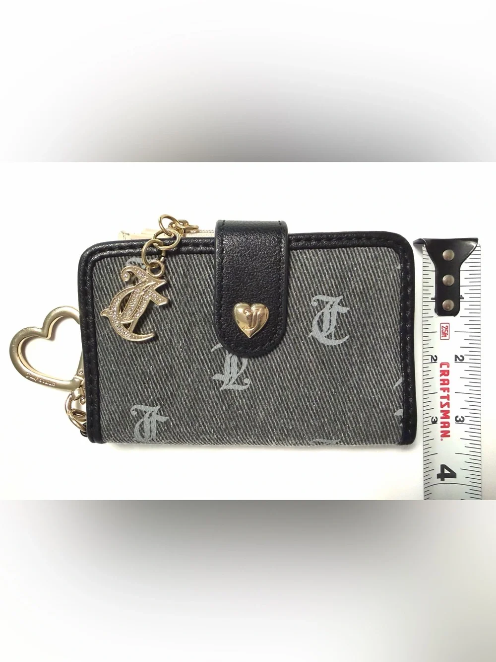Juicy Couture NWOT Pack It Up Tab Card Wallet Black (liquorice) denim wth Gold